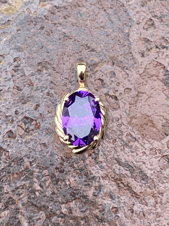 Vintage, 14K Gold, Purple Amethyst CZ, Oval Penda… - image 9