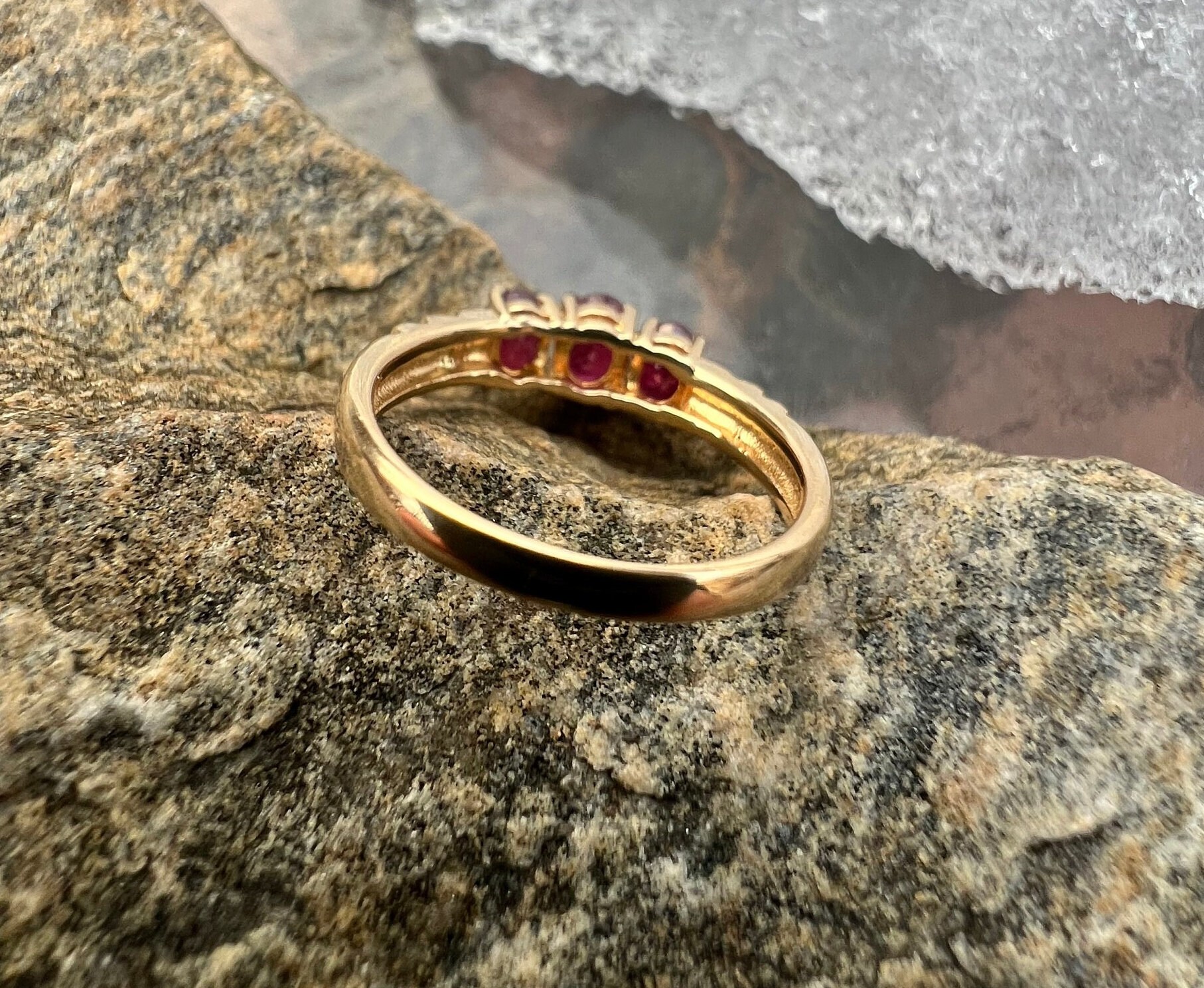 14K Yellow Gold Oval Ruby Three Stone Ring, July Birthstone Band, Size ...