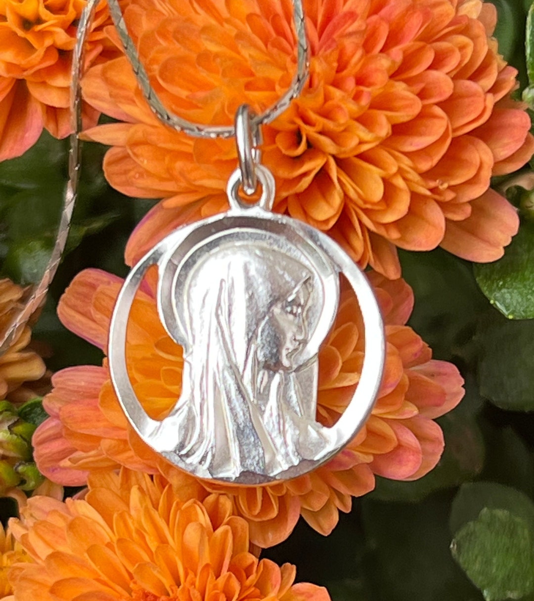 Vintage Sterling Silver Virgin Mary Creed Pendant Necklace Etsy
