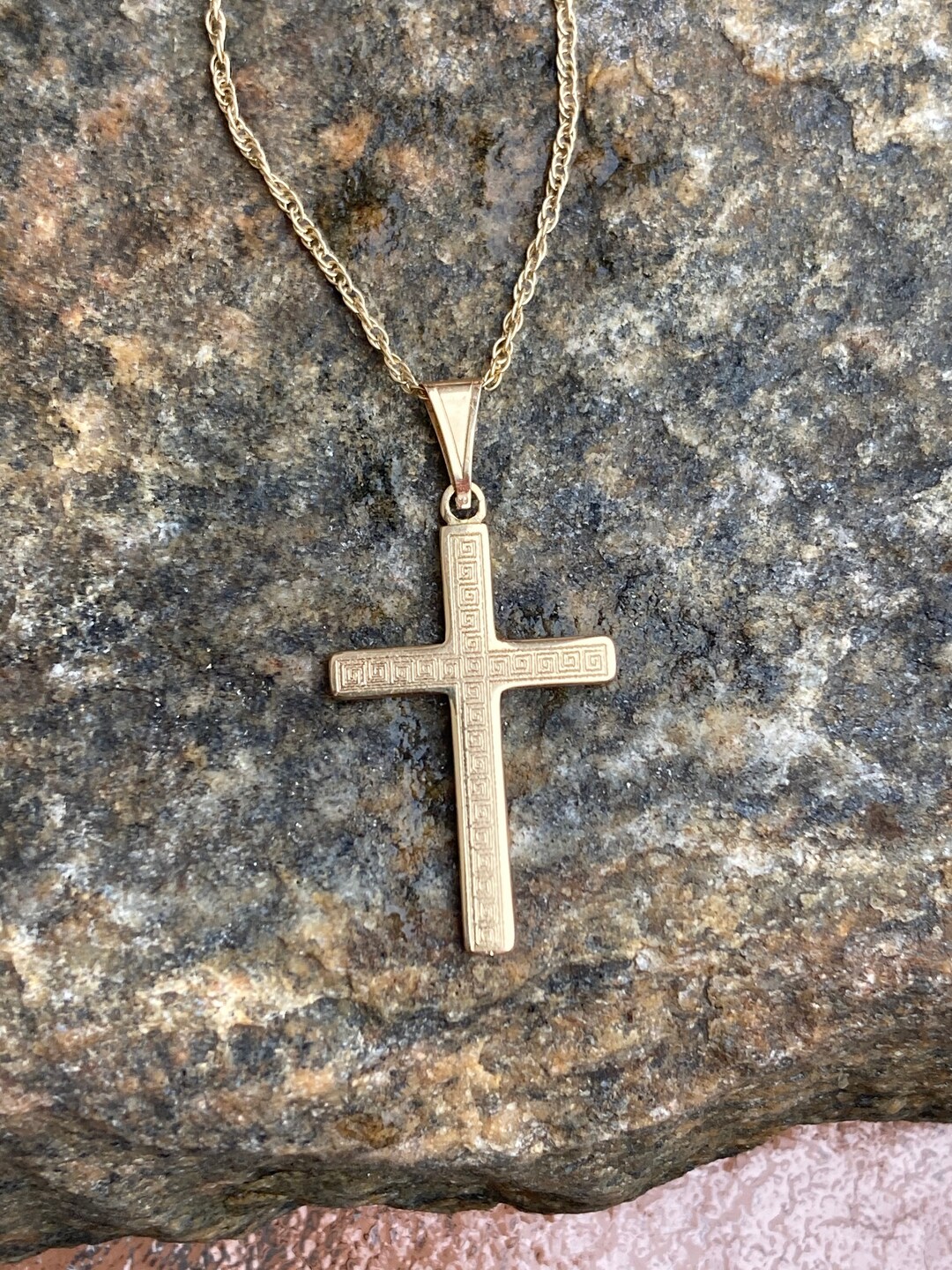 Vintage 14K Gold Cross Chain Necklace Pendant 18 Long Etsy
