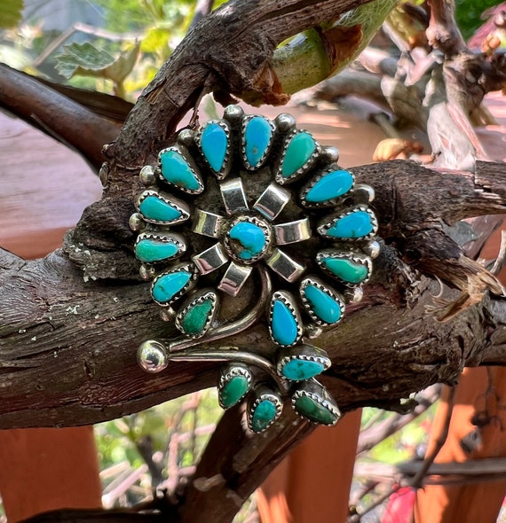 Vintage, Sterling Silver And Turquoise, Zuni Need… - image 1