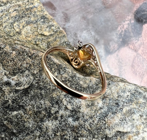 Vintage, 10K Gold, Citrine And Diamond Heart Ring… - image 5