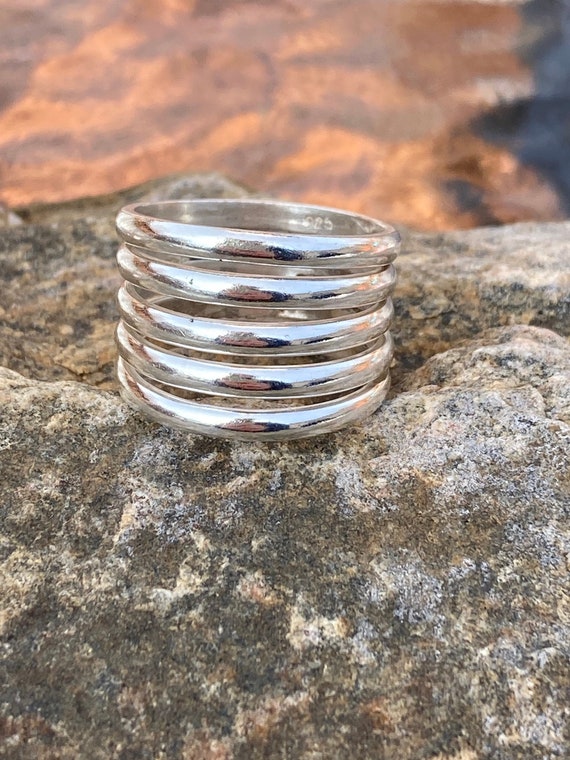 Vintage, Sterling Silver, 5 Band Stackable Ring, S