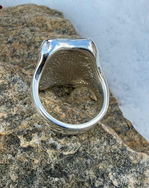 Sterling Silver Statement Ring Size 7.75, Wide Mo… - image 4