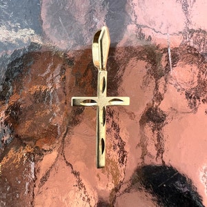 Vintage, 14K Gold, Michael Anthony Tiny Etched Cross, .89&quot; By .38&quot;, Yellow Gold, .36 Gram