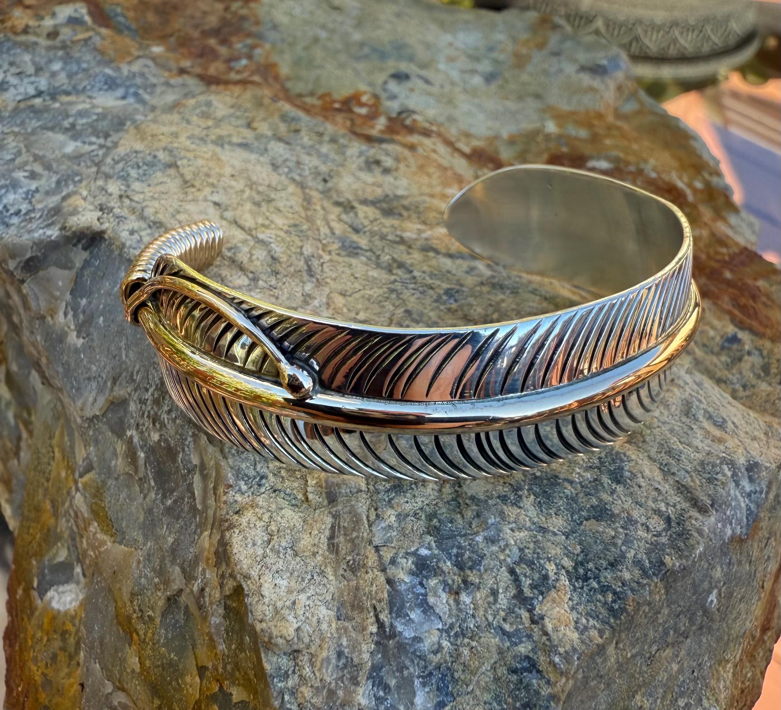 Vintage Lee Bennett Sterling Silver Feather Cuff: Southwestern