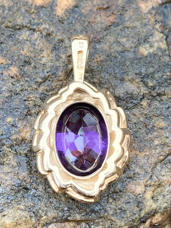 Vintage, 14K Gold, Purple Amethyst CZ, Oval Penda… - image 6