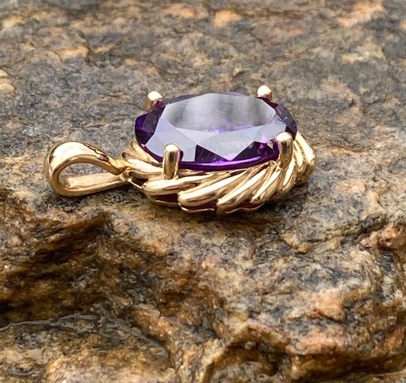 Vintage, 14K Gold, Purple Amethyst CZ, Oval Penda… - image 5