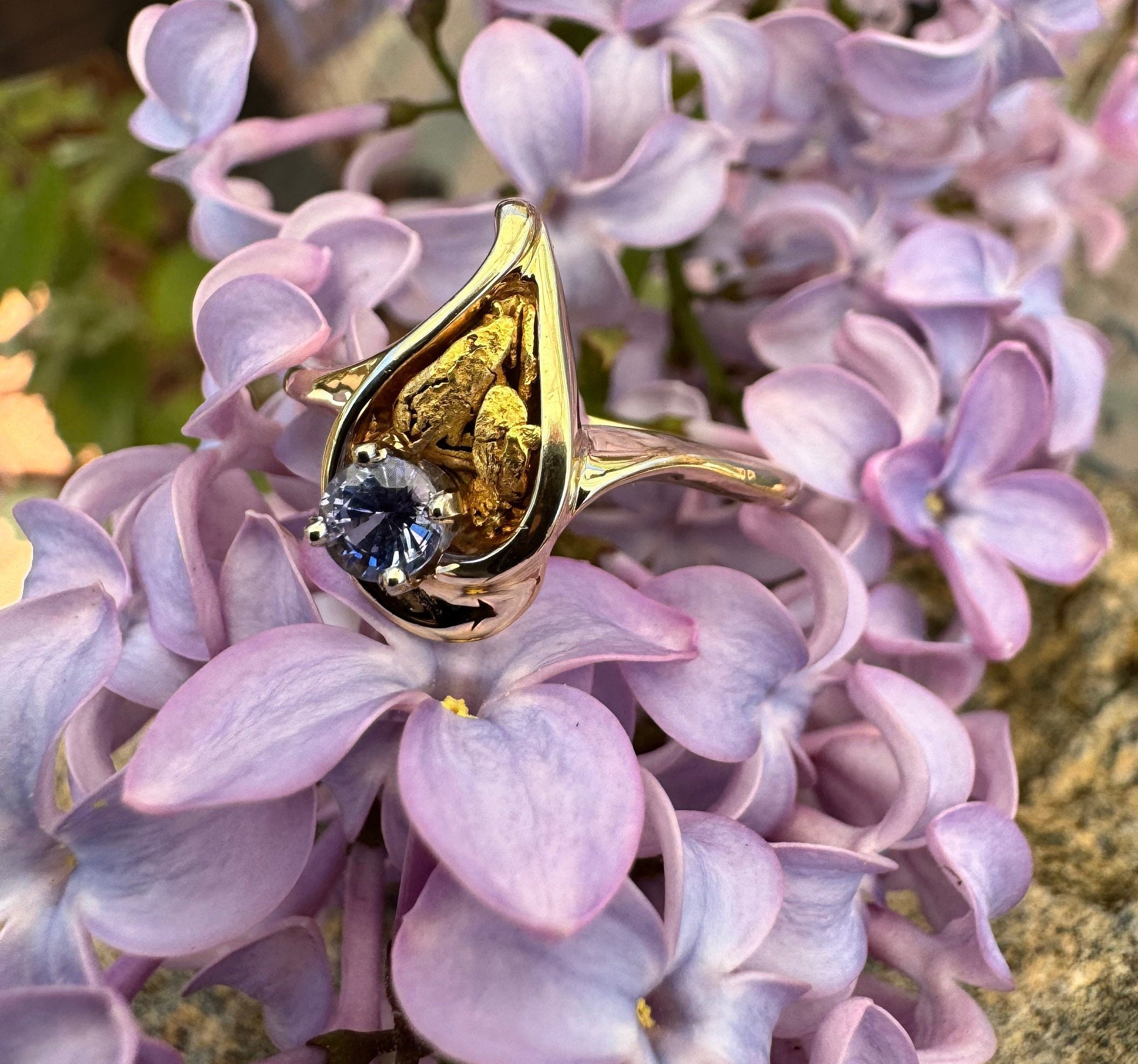 Vintage, 14K Gold, Tanzanite Gold Nugget Ring, Size 8 3/4, 4.35 Grams