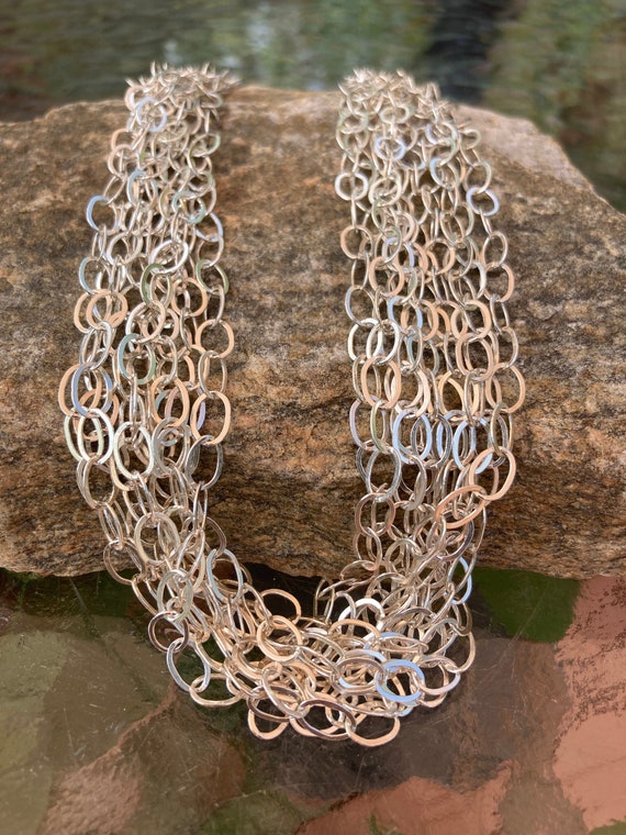 Vintage, Sterling Silver, Multi Strand Chain Link… - image 1