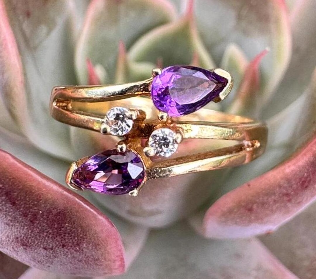 Vintage 14K Gold Amethyst & Cubic Zirconia Ring - Size 5 1/4 - Etsy