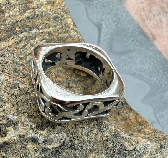 Brighton Sterling Silver Openwork Ring, Scroll Sq… - image 3