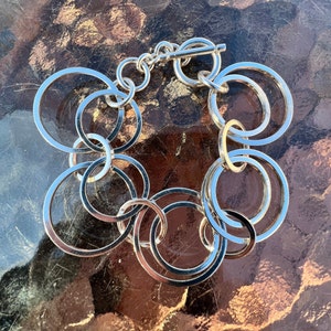 Vintage, Sterling Silver, Large Circle Chain Link Bracelet, 8&quot; Long, 36.8 Grams