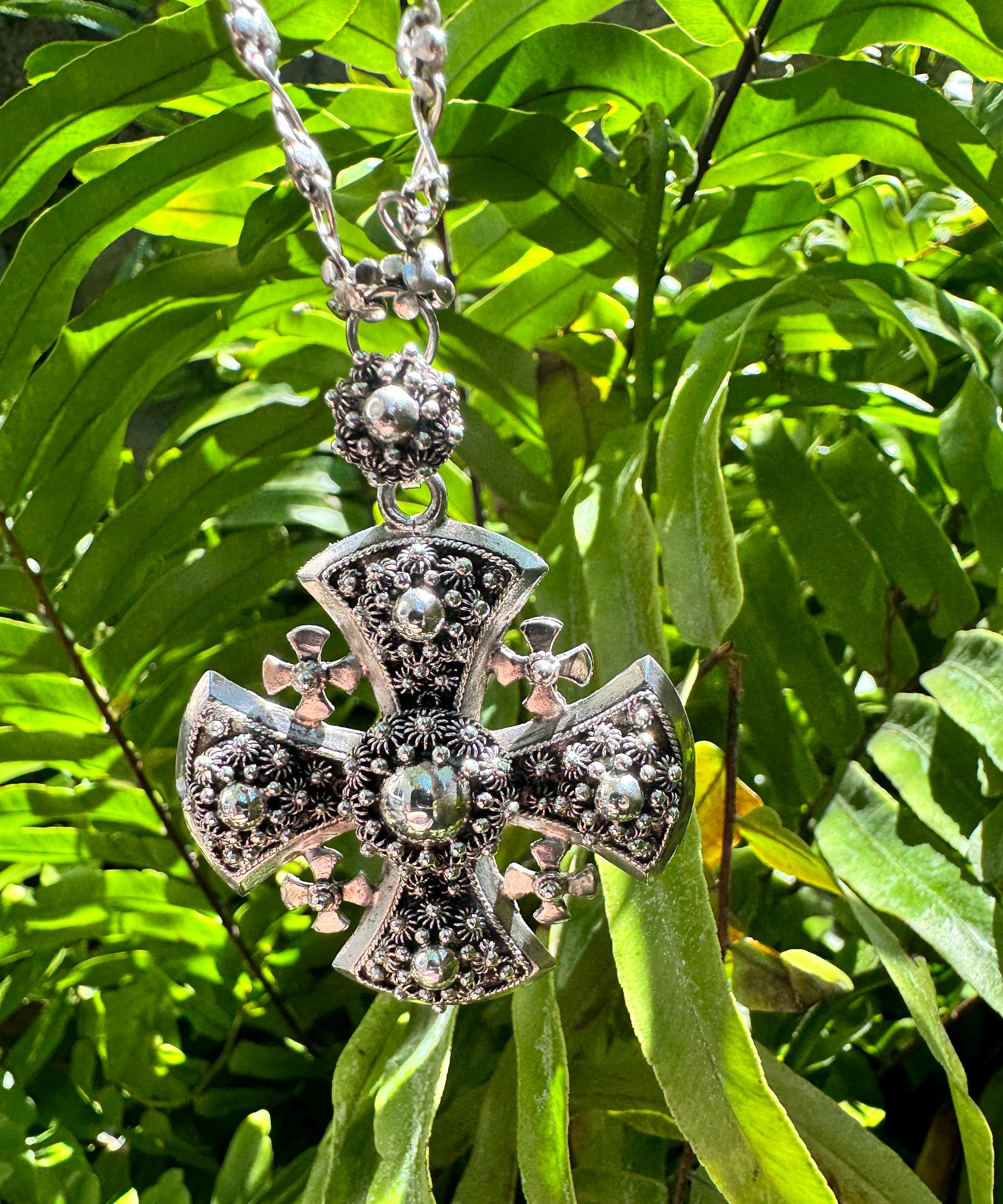 Collier Croix De Jérusalem En Argent Massif - Bijou Ancien & Magnifique | Pendentif Vintage Religieux