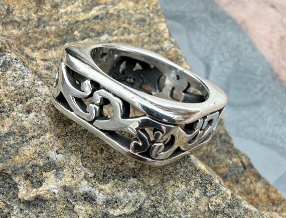 Brighton Sterling Silver Openwork Ring, Scroll Sq… - image 4