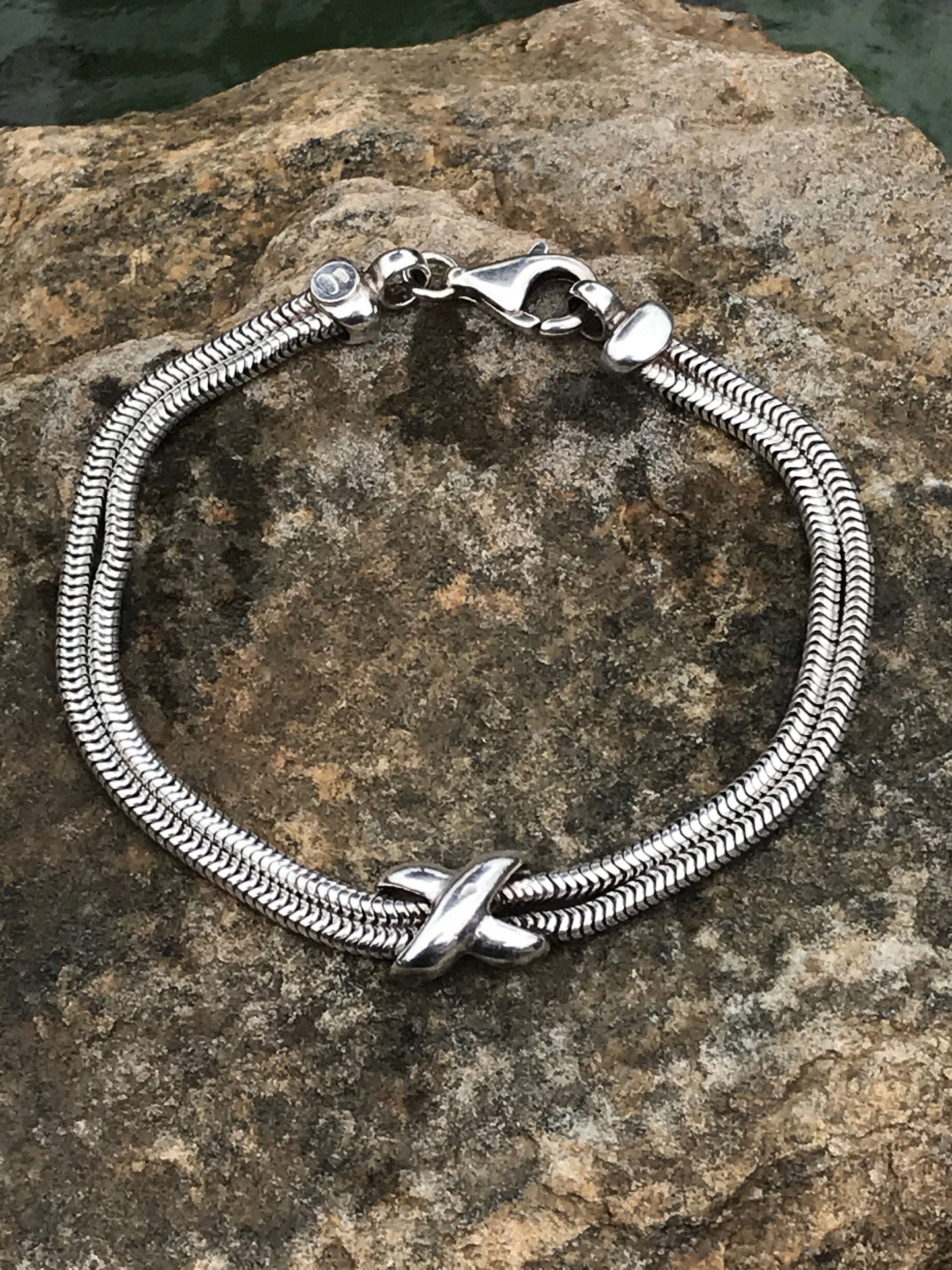Vintage Italian Sterling Silver Chain Link Bracelet With X Detail