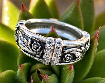 Sterling Silver Lyric Scroll Band Ring, Diamond Accents, Size 6 3/4
