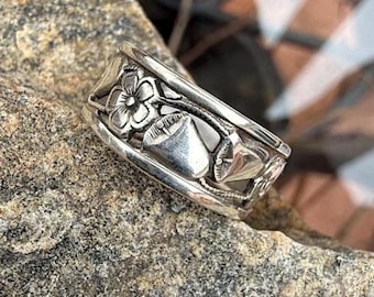 Vintage, Sterling Silver, 925 Flower With Bells Ring Size 5 1/2, 2.3 Grams