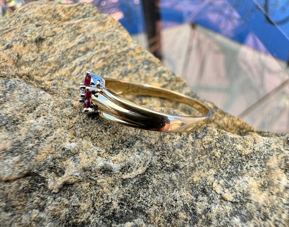 Vintage, 14K Gold, Ruby And Diamond Flower Ring, … - image 3