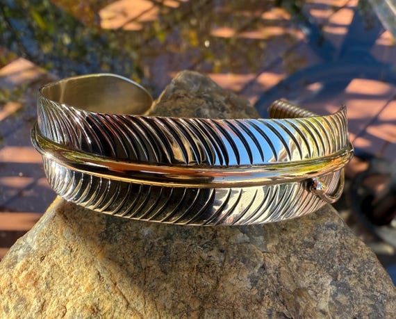 Vintage Lee Bennett Sterling Silver Feather Cuff: Southwestern