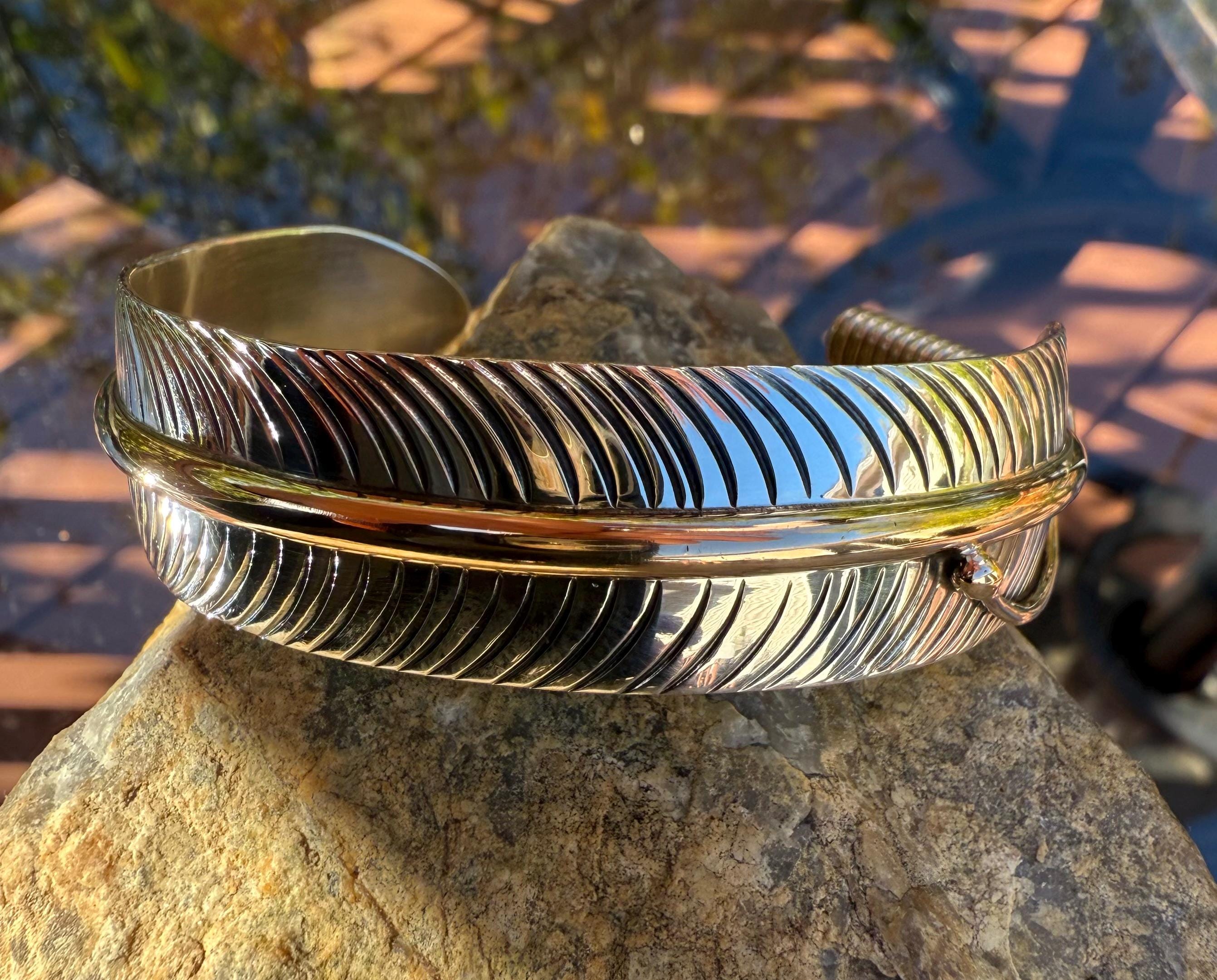 Lee Bennett 12K 金張り バングル sterling silver Vintage Lee Bennett Sterling Silver Feather Cuff: Southwestern
