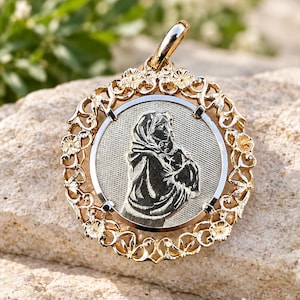 Vintage 18K Yellow Gold Italian Virgin Mary Medallion Pendant, 750 Italy 1 AR, 10.35g