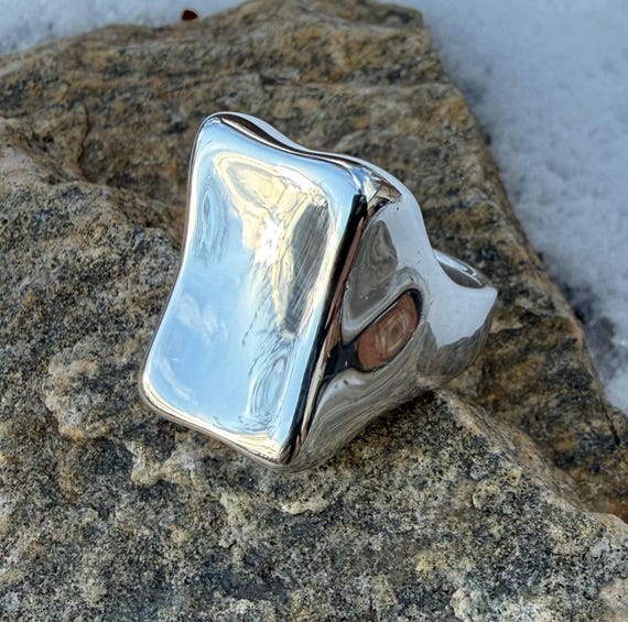 Sterling Silver Statement Ring Size 7.75, Wide Mo… - image 1