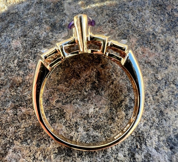 Vintage, 10K Gold, Amethyst And Diamond Ring, Siz… - image 8