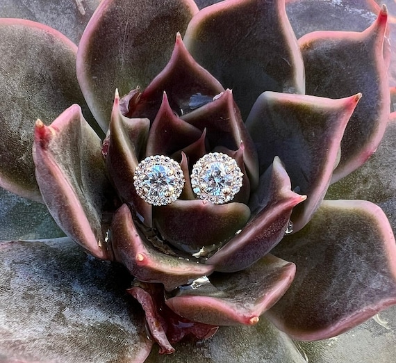 Halo Stud Earrings with Baguette Cubic Zirconia 7.5mm 14k Gold-plated Halo Stud Earrings with Baguette Cubic Zirconia 7.5mm 14k Gold-plated