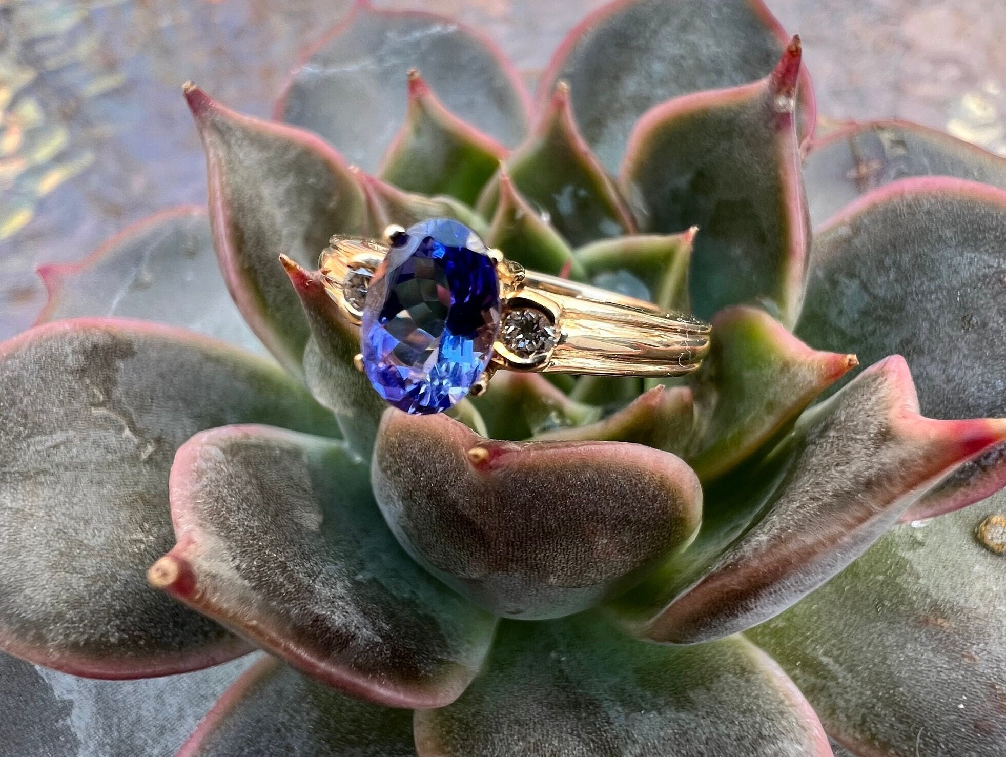 Vintage, 14K Gold, Tanzanite And Diamond Ring, STS, Ring Size 7,2.9 Grams