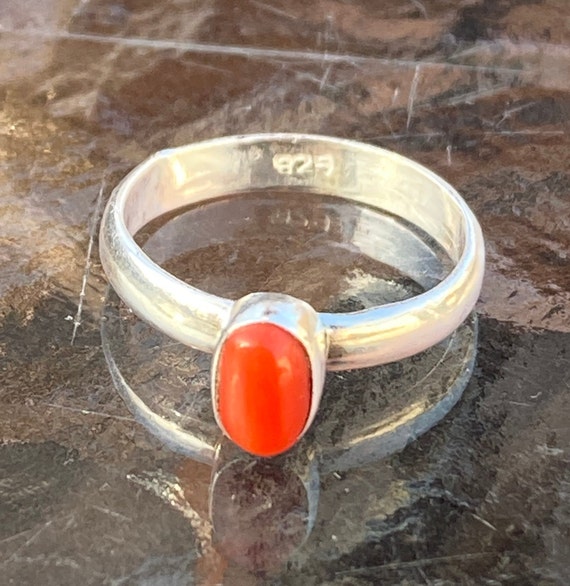 Vintage, Sterling Silver, Red Coral, Ring Size 5 … - image 7
