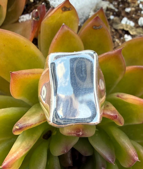 Sterling Silver Statement Ring Size 7.75, Wide Mo… - image 8