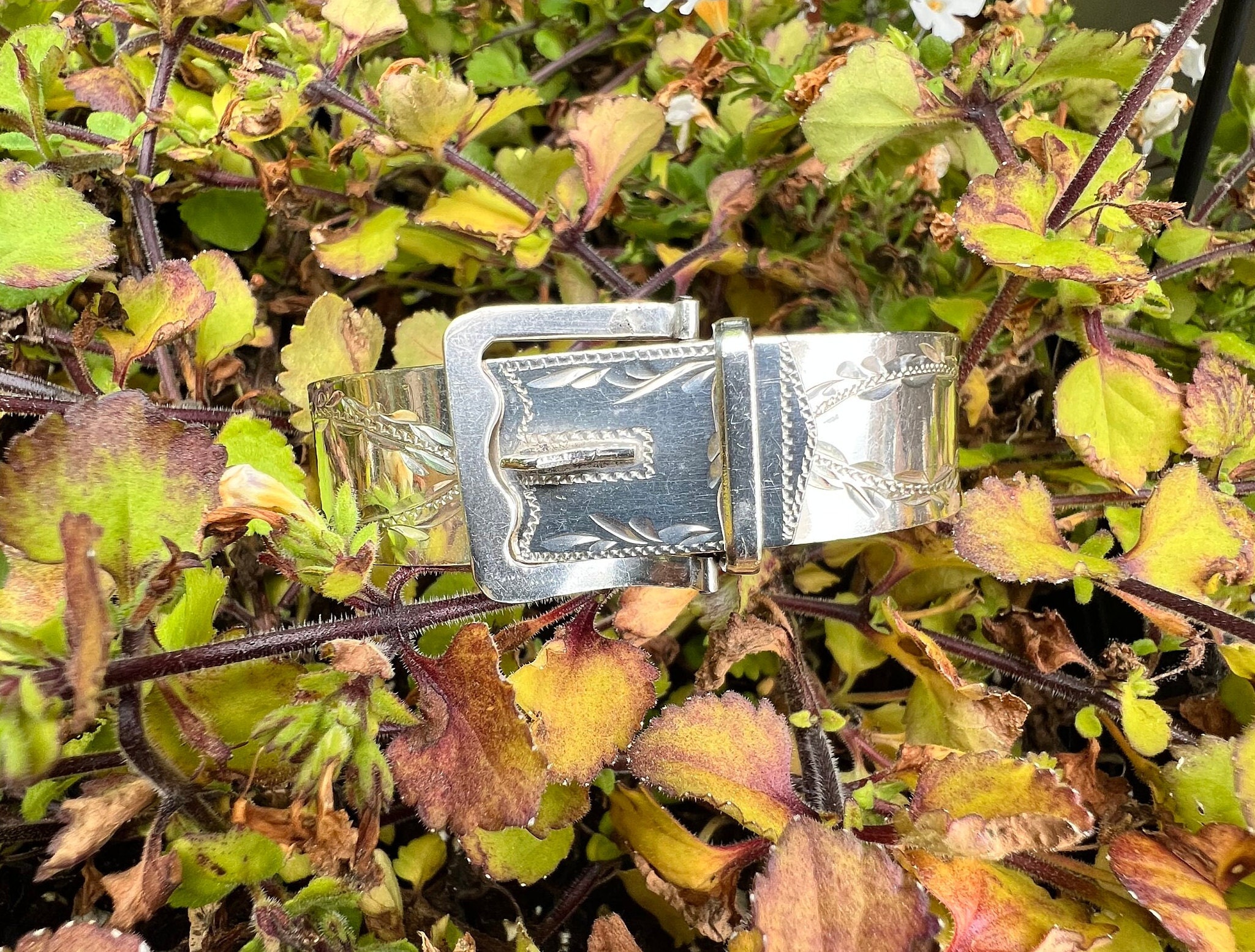 Vintage, Sterling Silver, Belt Buckle, Etched Bracelet, Hallmarked