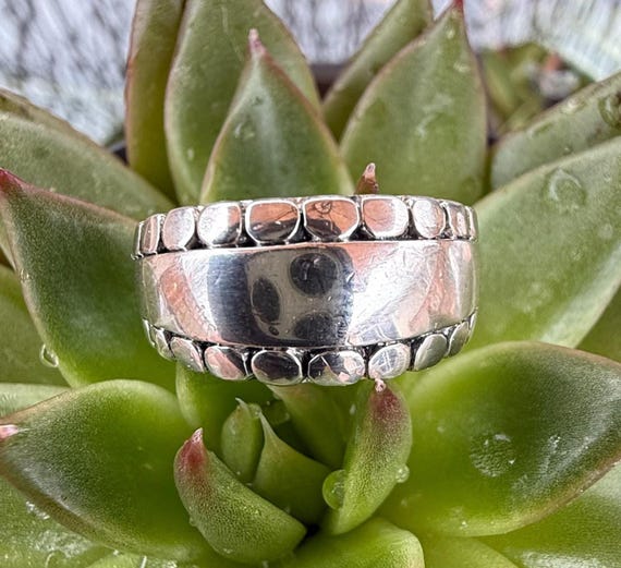 Sterling Silver Statement Ring, Modern Wide Band,… - image 1