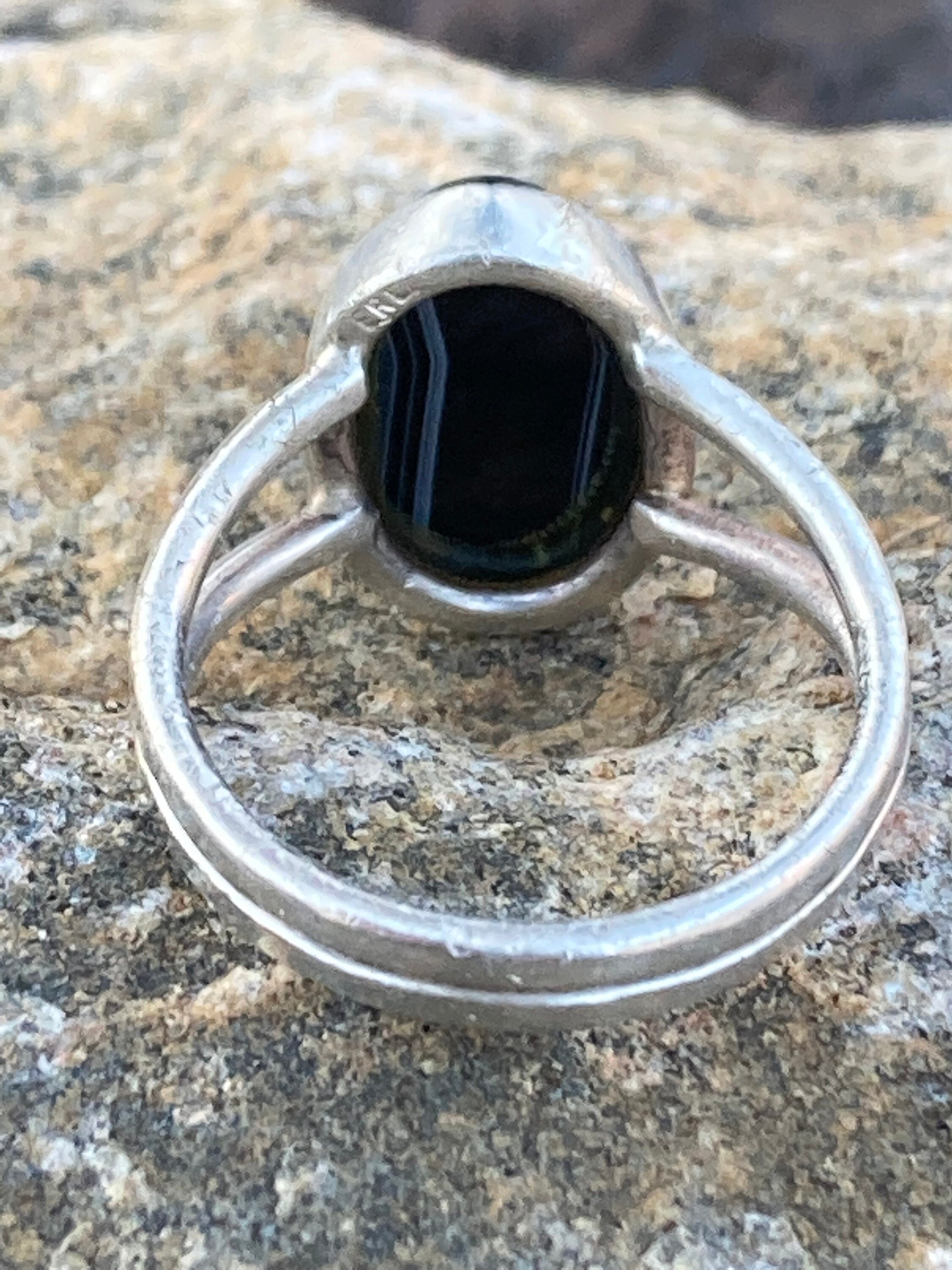 Vintage, Sterling Silver, Black and White Agate Stone, Ring