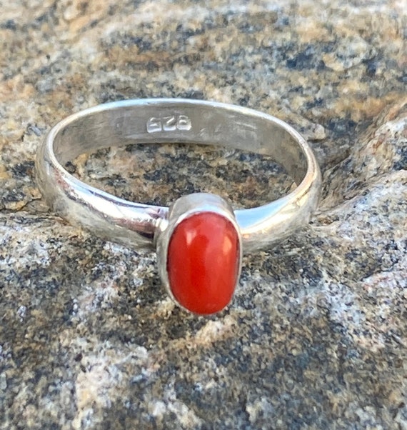 Vintage, Sterling Silver, Red Coral, Ring Size 5 … - image 2