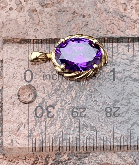 Vintage, 14K Gold, Purple Amethyst CZ, Oval Penda… - image 7