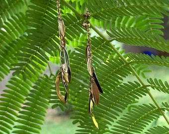 Vintage, 14K Gold, Two Tone, Dangle Earrings, 2" Long & 1.97 Grams