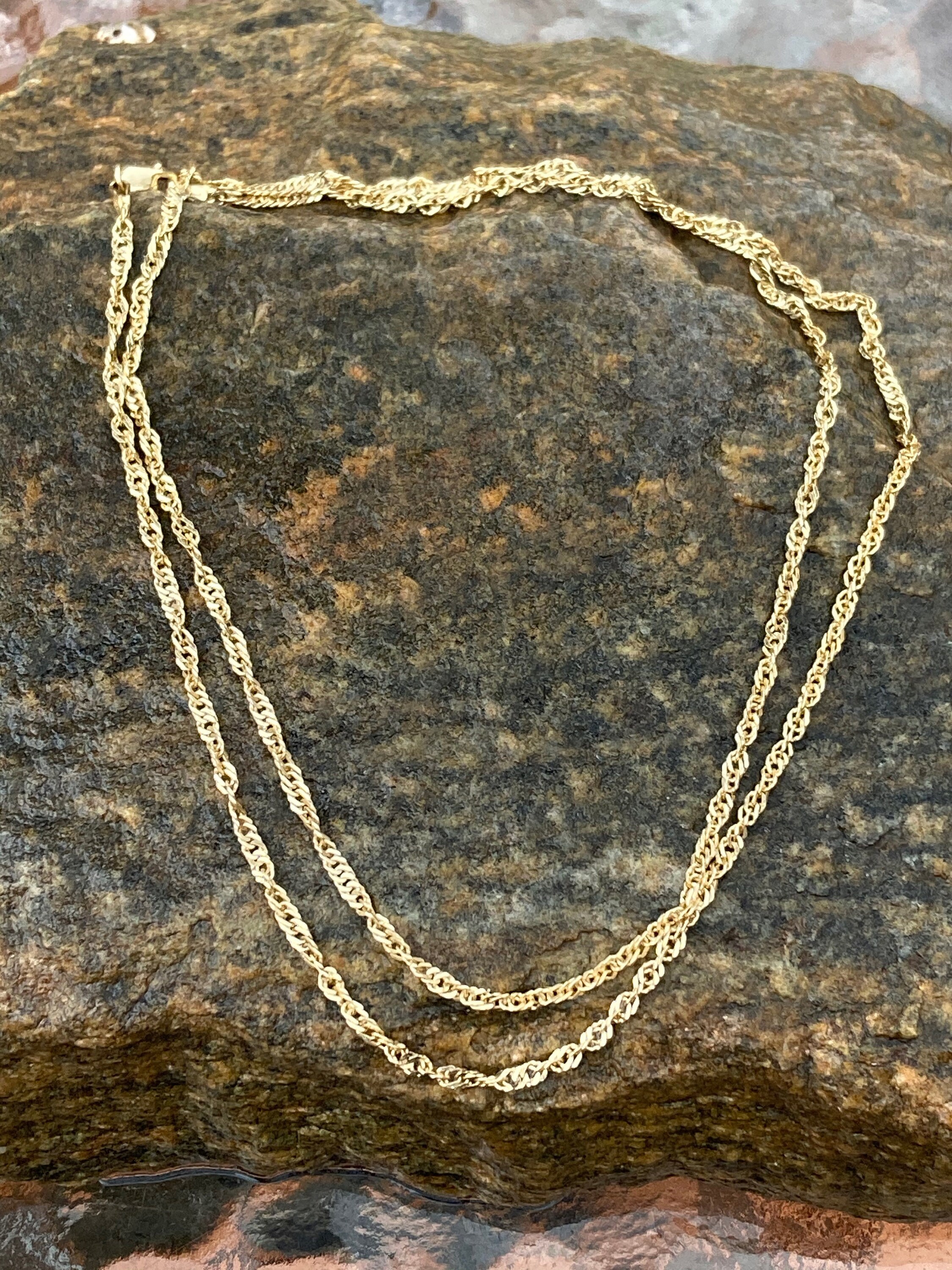 Vintage 14K Gold Twisted Chain Link Necklace 24 Long Etsy