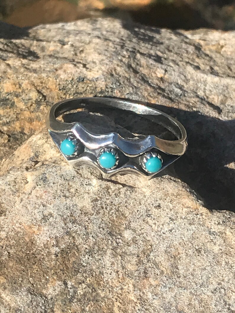 Sterling Silver Vintage Turquoise Bell Trading Post Size 6 12 Native American Ring