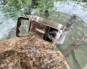 Vintage, Sterling Silver, Belt Buckle, Etched Bracelet, Hallmarked