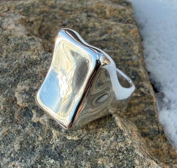 Sterling Silver Statement Ring Size 7.75, Wide Mo… - image 2