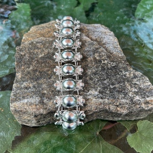 vintage, argent 850, MHV Hecho En Mexico DF, bracelet à maillons larges fèves de cacao, 7 1/4", 59 g