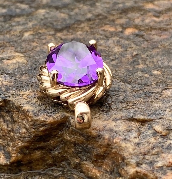 Vintage, 14K Gold, Purple Amethyst CZ, Oval Penda… - image 4