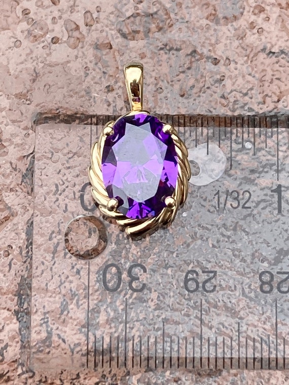 Vintage, 14K Gold, Purple Amethyst CZ, Oval Penda… - image 8