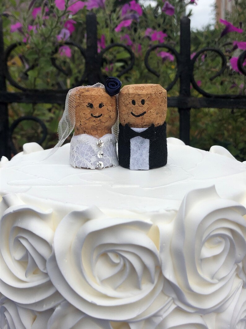 Champagne Wine Cork Wedding Cake Toppers Lace Bride & Groom Etsy