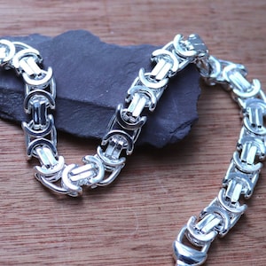 Handmade Square Byzantine Necklace In Solid Sterling Silver | Extra Chunky Birthday Present Suitable for men and women, unisex
