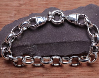 Handmade Sterling Silver Oval Belcher Bracelet: Chunky Chain
