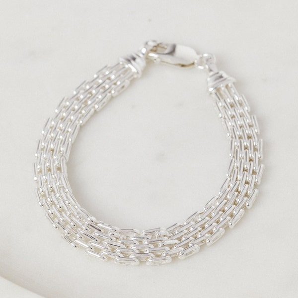 Handmade Block Chain Bracelet In Solid Sterling Silver | ! - Best Seller Perfect Birthday Present
