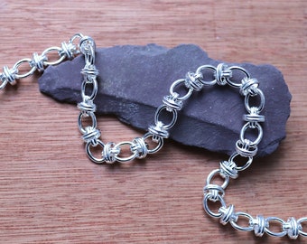 Collana fatta a mano in argento sterling con doppia maglia ovale